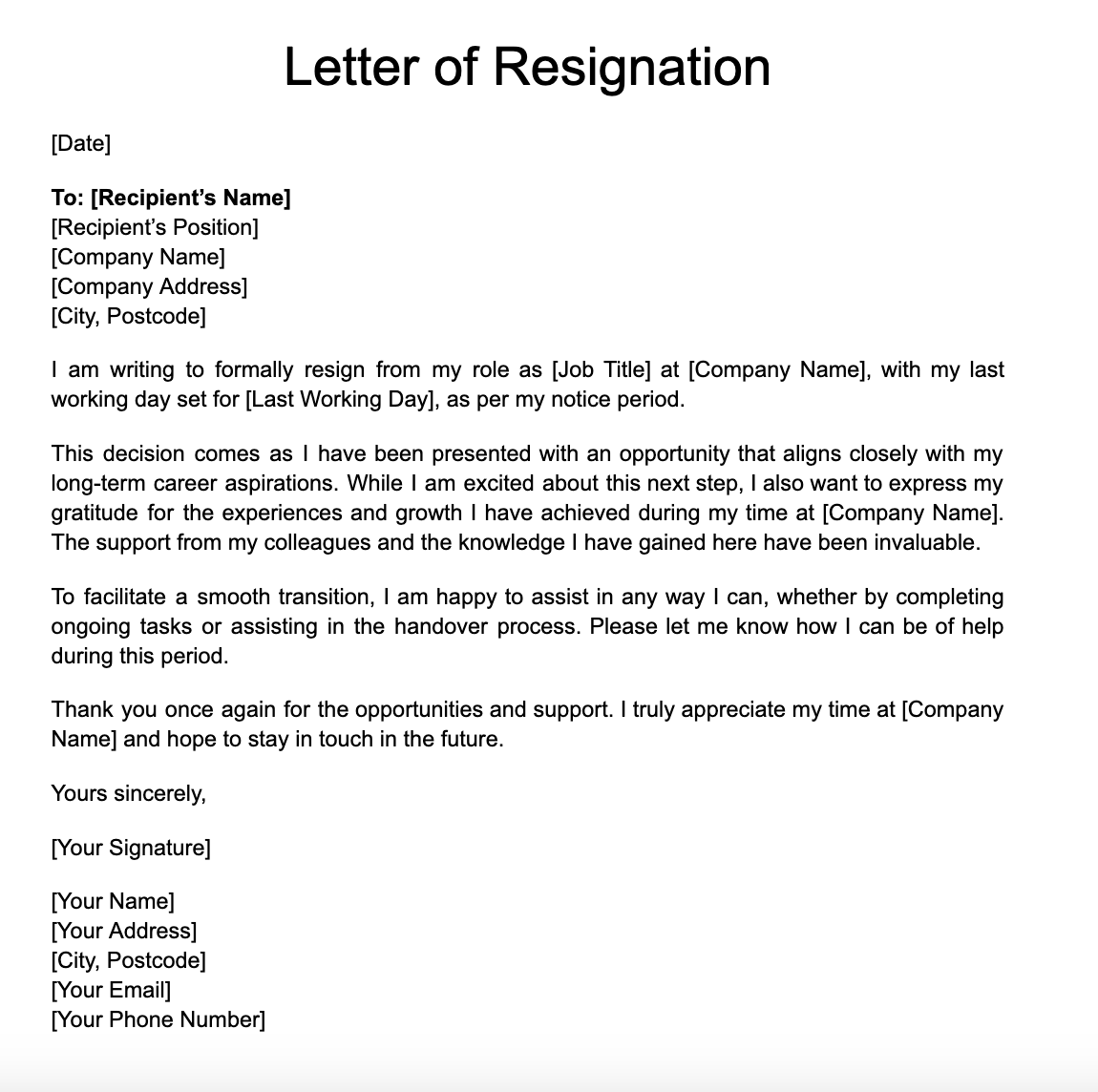 Resignation due to career advancement template